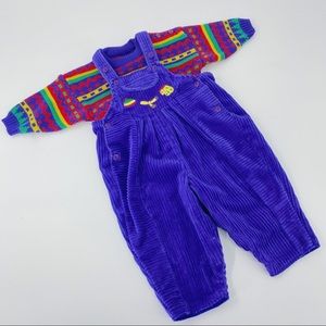 Vintage St. Michael Made in UK Corduroy Overalls and Sweater Set Winter